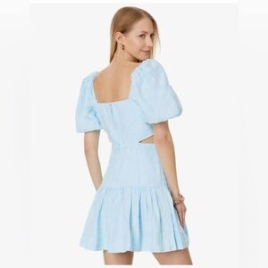 Lilly Pulitzer Kylanne Embroidered Linen Dress Hydra Blue You Drive Daisy 00